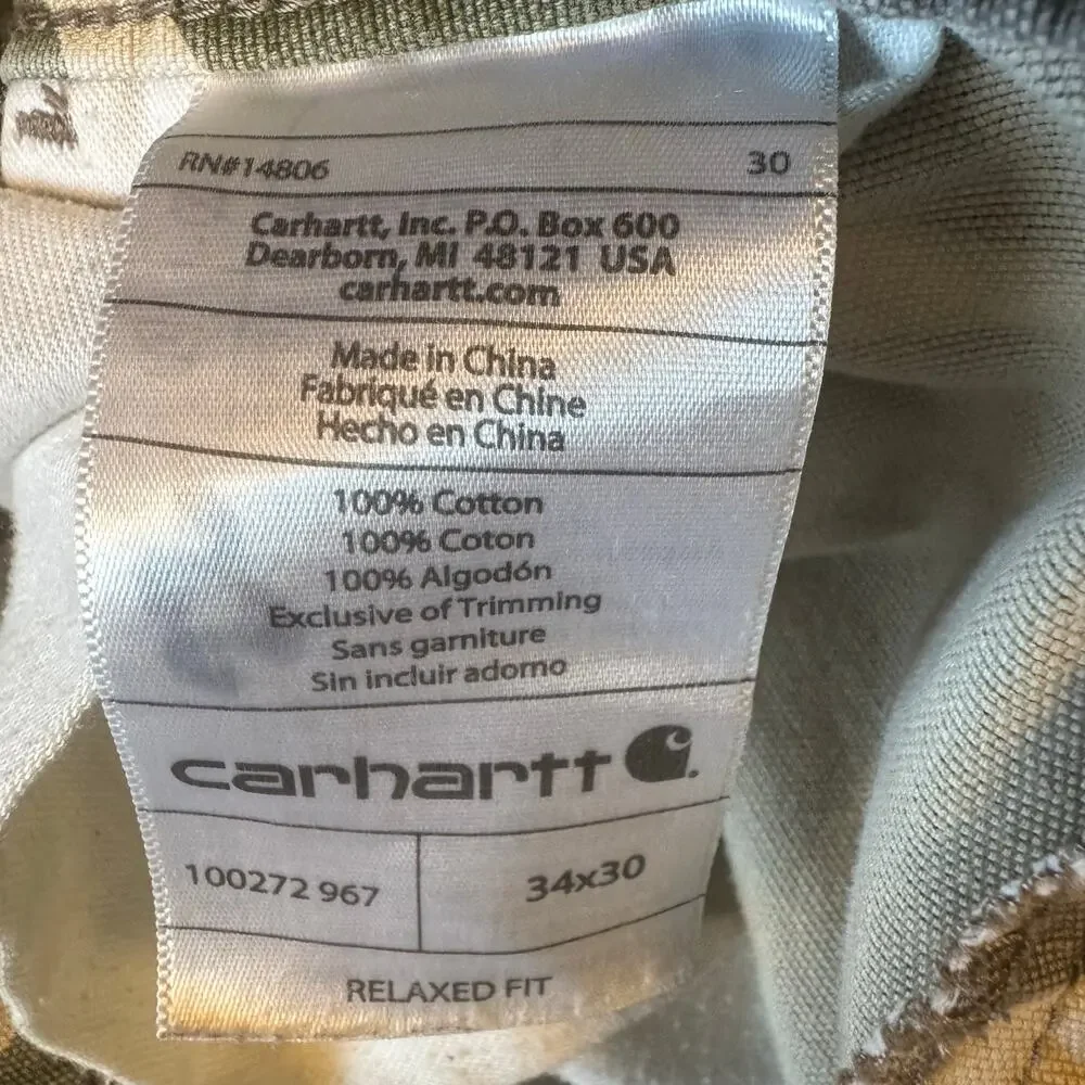 Carhartt Distressed Camo Cargo Pants Men’s Relaxed Fit Gorpcore Workwear - 34x30